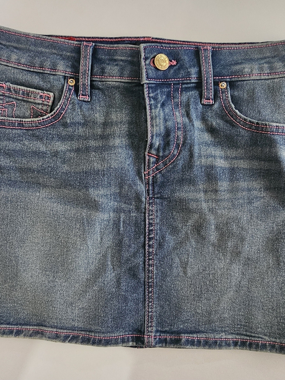 True Religion Blue Denim with Pink Contrast Stitching